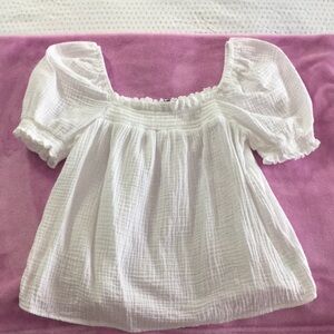 J CREW SQUARE NECK SMOCKED GAUZE SHORT SLEEVE TOP MEDIUM WHITE